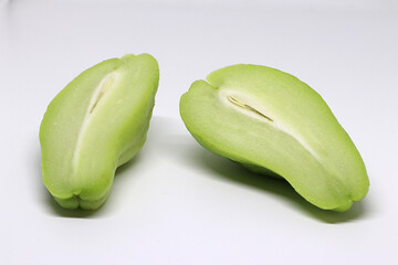 The fresh chayote  isolated on white background.