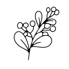 Simple plant decoration in doodle style. Simple decor for a festive Christmas and New Years. Vector illustration isolated on white background.