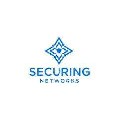 Secure Network Logo, Blue Shield Icon, Geometric Technology Design, Abstract Security Symbol, Flat Vector Graphic, Modern Minimalist Web Concept, Clean and Simple Corporate Identity