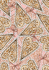 Seamless pattern with Christmas cookies in the shape of a heard