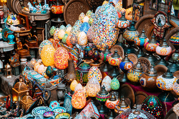 colorful lamps are selling at khan el kalili market in cairo, Egypt