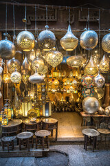 colorful lamps are selling at khan el kalili market in cairo, Egypt