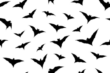 Fototapeta na wymiar Bats flying silhouette seamless pattern. Digital Illustration Background.
