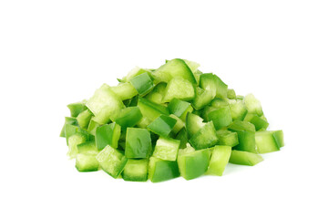 green pepper cut into cubes isolated on white