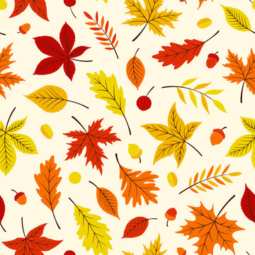Autumn leaves seamless pattern. Digital Illustration background.