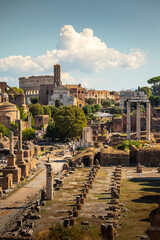 Obraz na płótnie Canvas View from Roman Imperial Forum in Roma, Lazio, Italy.