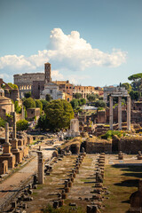 Fototapeta na wymiar View from Roman Imperial Forum in Roma, Lazio, Italy.