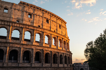 Facade of the Coliseum of Roma, Italy.