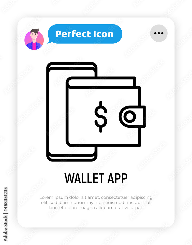 Poster wallet app thin line icon: wallet in smartphone thin line icon. modern vector illustration.