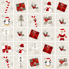 holiday advent calendar. winter illustration in flat style