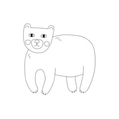Cute line art bear stands on four legs. Funny forest animal. Childish vector illustration in flat style.