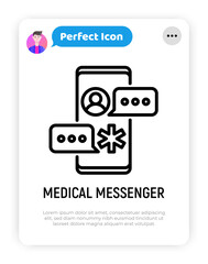 Medical messenger thin line icon: chat with doctor. Modern vector illustration.