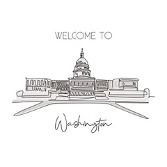 One single line drawing Capitol Hill landmark. World famous place in Washington DC, USA. Tourism travel postcard wall decor home art poster. Modern continuous line draw design vector illustration