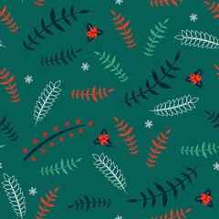 Seamless pattern with colorful winter holidays elements. Christmas design for fabric and paper, surface textures.