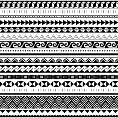 Polynesian tribal geometric seamless vector pattern set, Hawaiian traditional design collection inspired by Maori tattoo art
