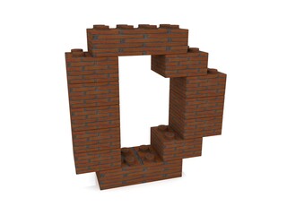D letter made of toy bricks with a brick structure
