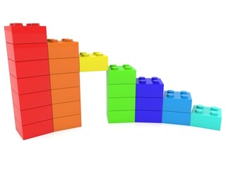 Naklejka premium Abstract business curve made of colored toy bricks with a narrow connection transition