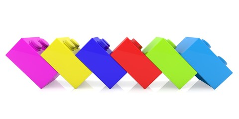 The toy blocks are placed obliquely on a white background