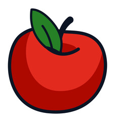 Red apple with leaf. Bright cartoon fruit. Education symbol