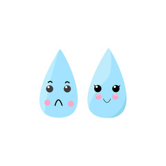 Vector image of sad and cheerful raindrops on white background