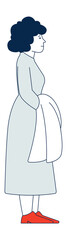Woman in long dress standing. Waiting person concept