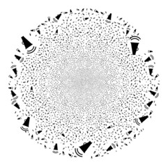 Marketing horn burst round cluster. Object pattern is created from random marketing horn pictograms as burst spheric cluster. Abstract spheric globula mosaic is combined from marketing horn icons.