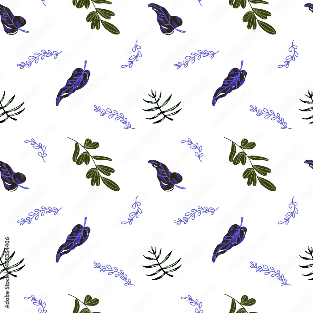 Poster Seamless pattern with plants on a transparent background. Vector illustration for printing on fabric. Background for a business card, for an invitation to a boho party.