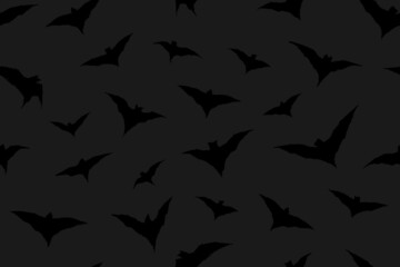 Bats flying silhouette seamless pattern. Digital Illustration Background.