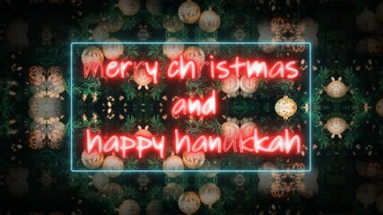 3D Christmas red neon lettering with merry christmas and happy hanukkah sign - Powered by Adobe