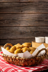 Basket with Brazilian snacks. Party food.