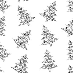 Obraz premium Seamless pattern Christmas trees flowers ornament vector illustration 