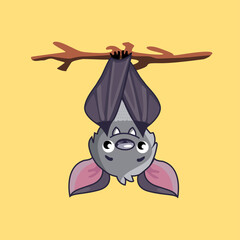 Cute bat hanging on a branch and smiling.Vector illustration for children.