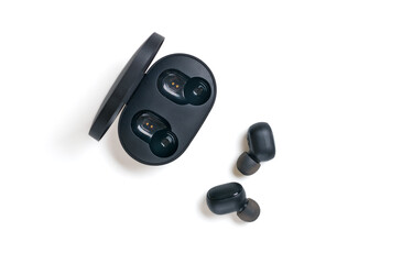 wireless earbuds Can be used for bilateral calls and digital sound quality is assured with its DSP digital noise reduction and capsule on white background