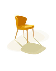 A yellow soft armchair with a backrest on light wooden legs with a shadow.