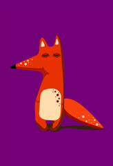 A cute red fox with closed eyes smiles. Vector illustration.