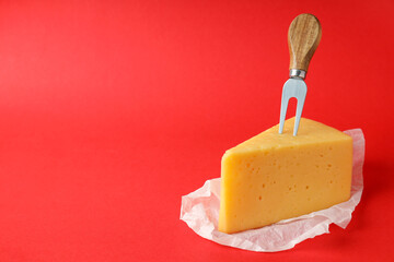 Concept of cooking eating with hard cheese on red background