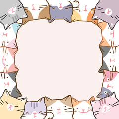 Vector Illustration of Cartoon Cat Frame Design on Light Pink Background