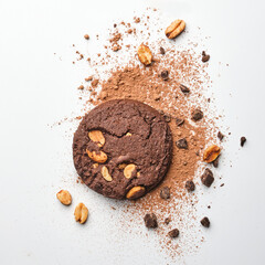 Chocolate and nuts cookies. Crispy chip biscuits with chocolate and nuts. Top view
