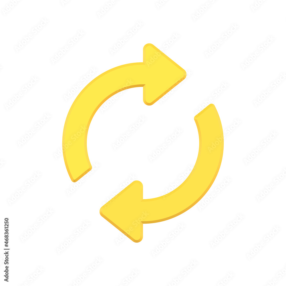 Poster simple yellow rotation circle arrows 3d icon vector illustration. dynamic symbol of connection