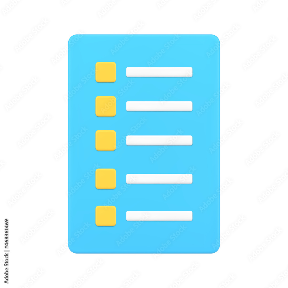 Poster blue simple modern checklist with yellow checkbox and line 3d icon vector illustration