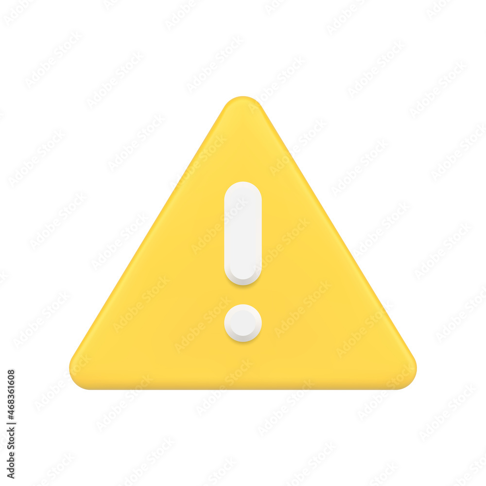 Poster yellow triangle button with exclamation point 3d simple icon vector. advisory badge dangerous alert