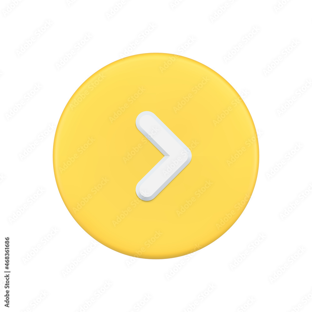 Poster arrow pointing right direction at yellow circle button 3d icon vector navigation pointer