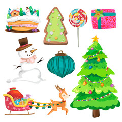 Christmas decorative elements set. Vector Illustrations on a white background