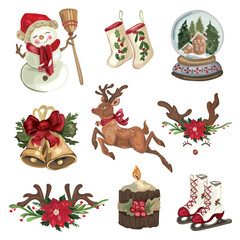 Christmas decorative elements set. Vector Illustrations on a white background