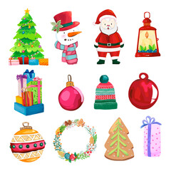 Christmas decorative elements set. Vector Illustrations on a white background