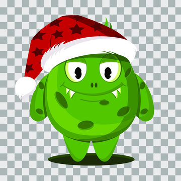 Cartoon monster wearing santa claus hat