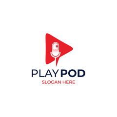 podcast logo set play icon combination