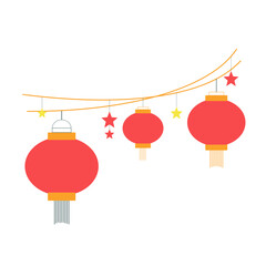 Chinese lanterns garland, red lanterns decoration. Isolated vector illustration template design.