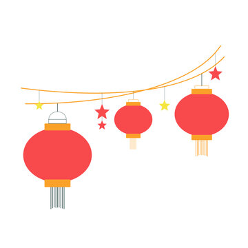 Red lantern garland. Chinese or japanese new year decoration. Isolated vector illustration template design.