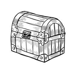 Hand drawn  vector illustration of wooden chest isolated on white background
